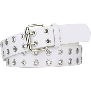 Men's White Double Prong Alloy Buckle Vintage Punk Jeans Pu Leather Belts